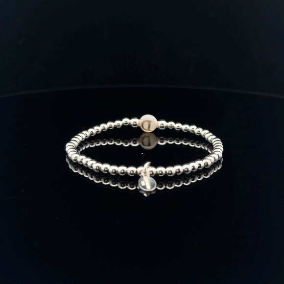 925 Sterling Silver Beaded Stretch Stacking Bracelet MOP Letter Initial D - Picture 4 of 5